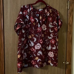 Burgundy Floral Old Navy Short Sleeve Blouse - Large